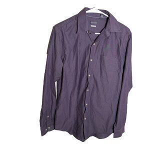 Van Heusen Dress Shirt Men's Small 14-14.5 Purple Striped Collared Long Sleeve